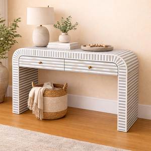 Custom Bone Inlay Console <b>Table</b> With Spacious Storage Drawers For Contemporary Home Interior Decoration - Product Image 1