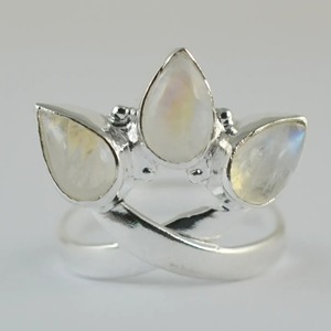 Rainbow Moonstone <b>Ring</b> 925 Sterling <b>Silver</b> Handmade <b>Statement</b> Promise <b>Ring</b> for Women Boho Pear June Birthstone Jewelry - Product Image 1