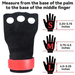 Empuñaduras de Palma gimnástica de 3 agujeros de cuero de vaca antideslizante Cross fit Training Palm Protection Gym Workout Levantamiento de pesas Grip Pads - Product Image 5