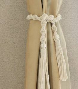 <b>Macrame</b> Curtain tiebacks, Handwoven Bohemian nature cotton ropes pearl curtain holdbacks - Product Image 3