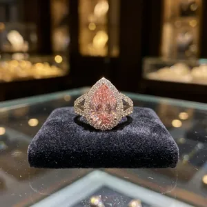 Luxury Classic Pear Shape Pink Diamond Halo Wedding Ring 18K Gold Brilliant Cut Diamond Accents Premium <b>Fine</b> <b>Jewelry</b> Design - Product Image 2