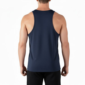 Débardeur pour homme bleu marine respirant 100% coton, col rond, décontracté, pour l'entraînement, couleur unie, design tricoté, logo sur le devant - Product Image 3