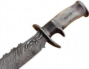 Outil utilitaire artisanal en acier Damas avec manche en os de chameau et accentuations en corne - Product Image 2