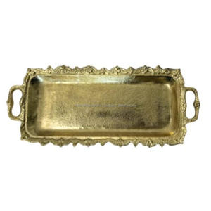 Plateau de service alimentaire de luxe, décoration de mariage, plateau à fruits et en-cas de qualité supérieure, finition dorée décorative, plateau rectangulaire, prix de gros - Product Image 4