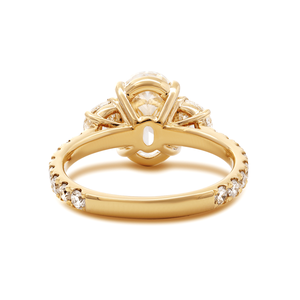 14K Yellow Gold 2 ct Oval Cut Lab Grown Diamond Three <b>Stone</b> Engagement <b>Ring</b> with Half <b>Moon</b> Side Diamond IGI certified <b>ring</b> - Product Image 2