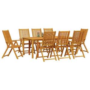 Juego de comedor plegable de madera maciza de acacia marrón de 9 piezas para jardín - Product Image 3