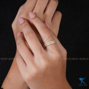 14K Yellow <b>Gold</b> Round Lab Grown Diamond Half Eternity Bridal <b>Set</b> Matching Wedding Bands Stackable Anniversary <b>Rings</b> For Women - Product Image 6