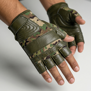Guantes de Cuero de Camuflaje para Entrenamiento, Guantes de Cuero de Medio Dedo para Ejercicio, Protección para Levantamiento de Pesas, Guantes de Camuflaje de Cuero Unisex - Product Image 1