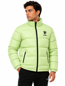 Dumela Men's <b>Light</b> Green Stand Collar Canvas <b>Puffer</b> <b>Jacket</b> Windproof Breathable Zipper Closure Casual Winter Wear Plain Front - Product Image 3