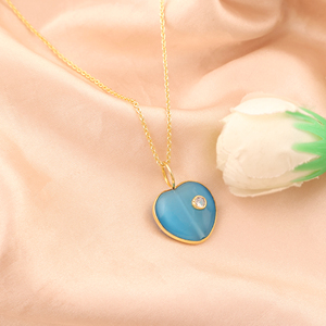 Collier pour femme en forme de cœur plaqué or 18 carats avec pendentif œil de chat bleu style punk, serti clos, chaîne réglable, cadeau pour elle - Product Image 5