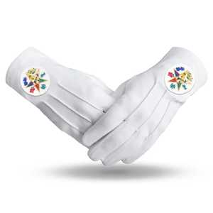 Gants en coton blancs à longueur de poignet avec emblème maçonnique - Product Image 1
