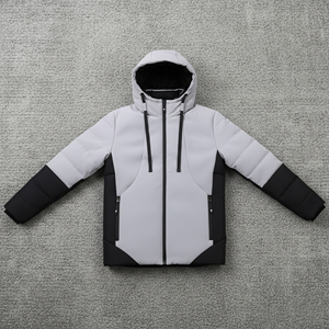 <b>Men's</b> Hooded Puffer <b>Jacket</b> Winter Thick Warm Color Blocking Zipper Front Logo Casual Long Sleeve Outerwear - Product Image 2