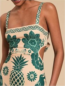 Women's Bow Tie Back <b>Split</b> Tropical Print A-Line Silhouette Slim Fit Polyester Woven Fabric Maxi <b>Dress</b> for Holiday Celebrations - Product Image 3