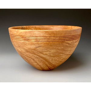 Tazón para servir de madera maciza, hecho a mano, tazón artesanal para ensalada y fruta con borde decorativo de cuentas para decoración de cocina ecológica - Product Image 1
