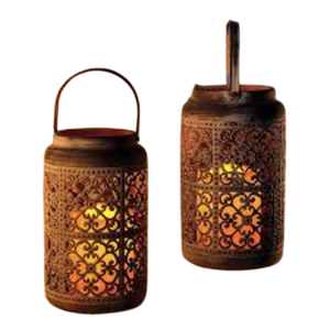 Vintage Moroccan Style Metal <b>Lanterns</b> <b>Set</b> Of 2 Iron Hanging Candle Holder For Indoor Outdoor Garden Home Decor Antique Finish - Product Image 2
