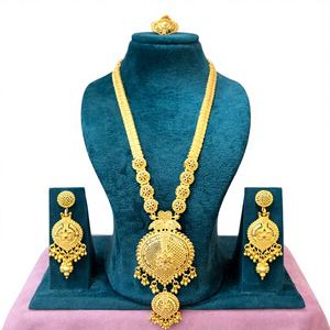 MOLL JEWELLERS Ensemble de bijoux de luxe en or rempli 24 carats avec zircon, collier long, pendentif, boucles d'oreilles et bague pour femme, certifié mariage - Product Image 1