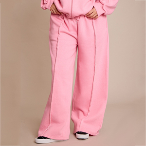 Pantalones deportivos anchos de poliéster y algodón para mujer, color rosa, estilo informal, largos, con logotipo personalizado. - Product Image 3