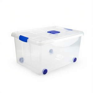 Scatole originali in plastica da 57 litri con ruote e coperchio, contenitore trasparente per l'organizzazione della casa - Product Image 2