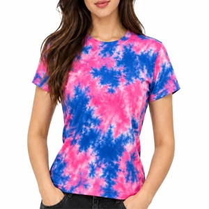 <b>Women</b> <b>Tie</b> <b>Dye</b> T-<b>Shirt</b> Short Sleeve Crew Neck Casual Style Modern Look Cotton Jersey Fabric Spring Summer Wear Creative Design - Product Image 1