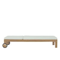 Chaise longue Teak Lano avec coussin en polyester blanc, inclinable manuellement, mobilier d'extérieur au design contemporain, idéale pour piscine et hôtel