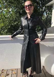 Manteau trench en cuir véritable pour femme avec col en fourrure, long, double boutonnage, vêtements d'extérieur d'hiver, style élégant - Product Image 4