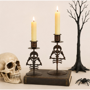 Set 2 Eco-Friendly Handmade Modern Skeleton Metal Skull <b>Candlestick</b> Holders Halloween Christmas Home Decoration Spooky Candle - Product Image 4
