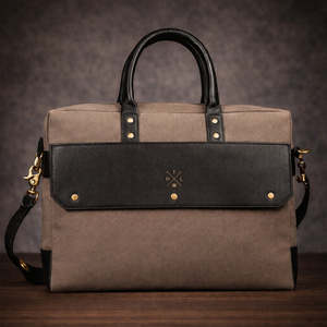 Sacoche pour ordinateur portable classique en toile, couleur noire, bicolore, durable, sac de bureau professionnel avec poignées en cuir et bandoulière - Product Image 3