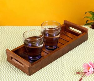 Plateau de service artisanal en bois de Sheesham de qualité supérieure avec sculptures florales – Plateau ottoman rustique en bois pour le thé, le café et la décoration intérieure - Product Image 2