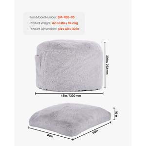 Queen Size Grey <b>Bean</b> <b>Bag</b> Sofa Convertible BeanBag Lounge Mattress Washable Cover <b>Fluffy</b> Plush Foam Filling Side Pocket for - Product Image 2