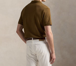 Men's Brown Polo <b>Shirt</b> Short Sleeve Regular Fit Knitted Solid Color Casual Style Breathable Cotton - Product Image 2