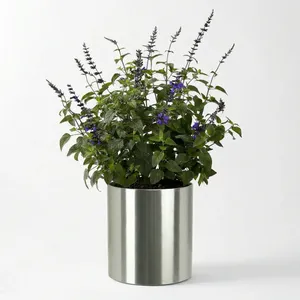 Wholesale Cylinder Metal <b>Planter</b> Stainless Steel Heavy Duty <b>Large</b> Indoor Outdoor Use with Rustproof Finish & Floor Protection - Product Image 2