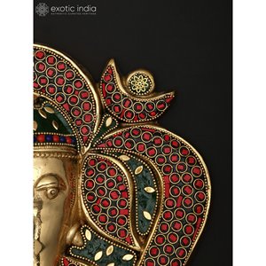 Statue murale Ganesha en laiton de 9 pouces de qualité supérieure Style Om avec incrustation complexe Décoration murale haut de gamme - Product Image 4