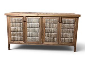 Unfinished Plantation Solid Teak Wood <b>Sideboard</b> with 4 Woven Seagrass Doors Solid Wood Tall Kitchen <b>Sideboard</b> for Living Room an - Product Image 1