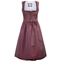 Gaun Midi Dirndl Wanita Model A-Line Tanpa Lengan Kerah Scalloped Bahan Beludru dengan Sabuk Pinggang Alami Tenun Kasual untuk Pemakaian Sehari-hari