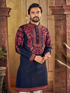 Multi Thread Work Traditional <b>Silk</b> Straight <b>Kurta</b> for Party Diwali Wedding - Product Image 5