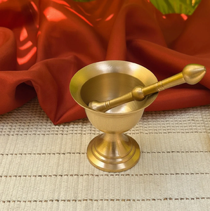 Elegant goblet style brass mortar pestle set with pedestal base for <b>kitchen</b> spices, available at wholesale prices. - Product Image 1
