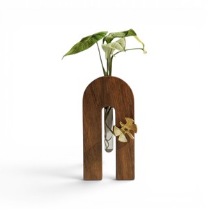 Jardinière en U avec support en métal et papillon en bois, vase hydroponique de table - Product Image 1