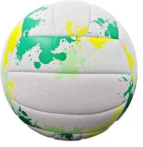 Ballon de football officiel cousu à la machine, taille 5, léger, durable, laminé, pour l'entraînement, design blanc, vert, jaune, effet éclaboussures, en PU - Product Image 3