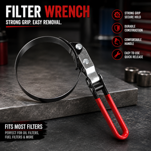 Heavy Duty Oil Filter Strap Wrench Adjustable Band Wrench Automotive Engine Filter Removal <b>Tool</b> with Red Handle for Garage Works - Product Image 3
