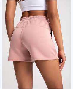 Custom Logo Summer Casual <b>Drawstring</b> Spandex/Polyester Solid Blank Fleece Sports Running Jogger Workout High Sweat Shorts Women - Product Image 4