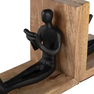 Artistic Wooden Bookends <b>Figurative</b> Minimalist Design Handmade 2Pcs for Living Room Tabletop Decor - Product Image 6