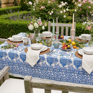 Coral Multi Blue Hand Block Printed Cotton <b>Tablecloth</b> 180x270cm Handmade Designer Premium Dining Table Cover Home Decor Gift - Product Image 6