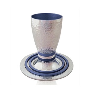 Copa Kiddush Clásica de Aluminio Anodizado Plateado con Plato, Elegante Copa de Vino de Metal para Shabbat y Festividades Judías, al por Mayor - Product Image 4