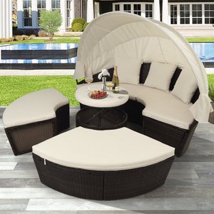 Chaise longue d'extérieur moderne avec coussin en mousse à mémoire de forme et structure en rotin PE résistant aux UV pour l'ameublement de patio - Product Image 4