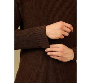 Pull en tricot épais pour homme, col montant, coupe ample, couleur marron foncé, en pure laine, chaud, pour l'automne et l'hiver. - Product Image 2