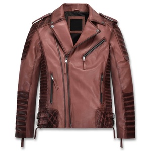 OEM Custom High Quality Real Genuine Jacket Casual Motorcycle Biker Bomber Zip up Leather Jacket for Men - Product Image 1