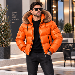 <b>Men's</b> Leather Puffer <b>Coat</b> Breathable Plaid Pattern Casual Style <b>Summer</b> Outdoor Jacket - Product Image 1