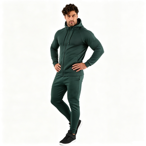Chándal con Capucha para Hombre, Color Verde Oscuro, Manga Larga, Diseño Sólido, Estilo Casual, Peso Medio, Corte Regular, con Bolsillos Laterales y Cierre de Cremallera - Product Image 2