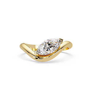 Anillo de compromiso solitario curvo de oro amarillo de 14K personalizado con diamante marquise de laboratorio de 1.00 quilates TW color E para mujer - Product Image 4