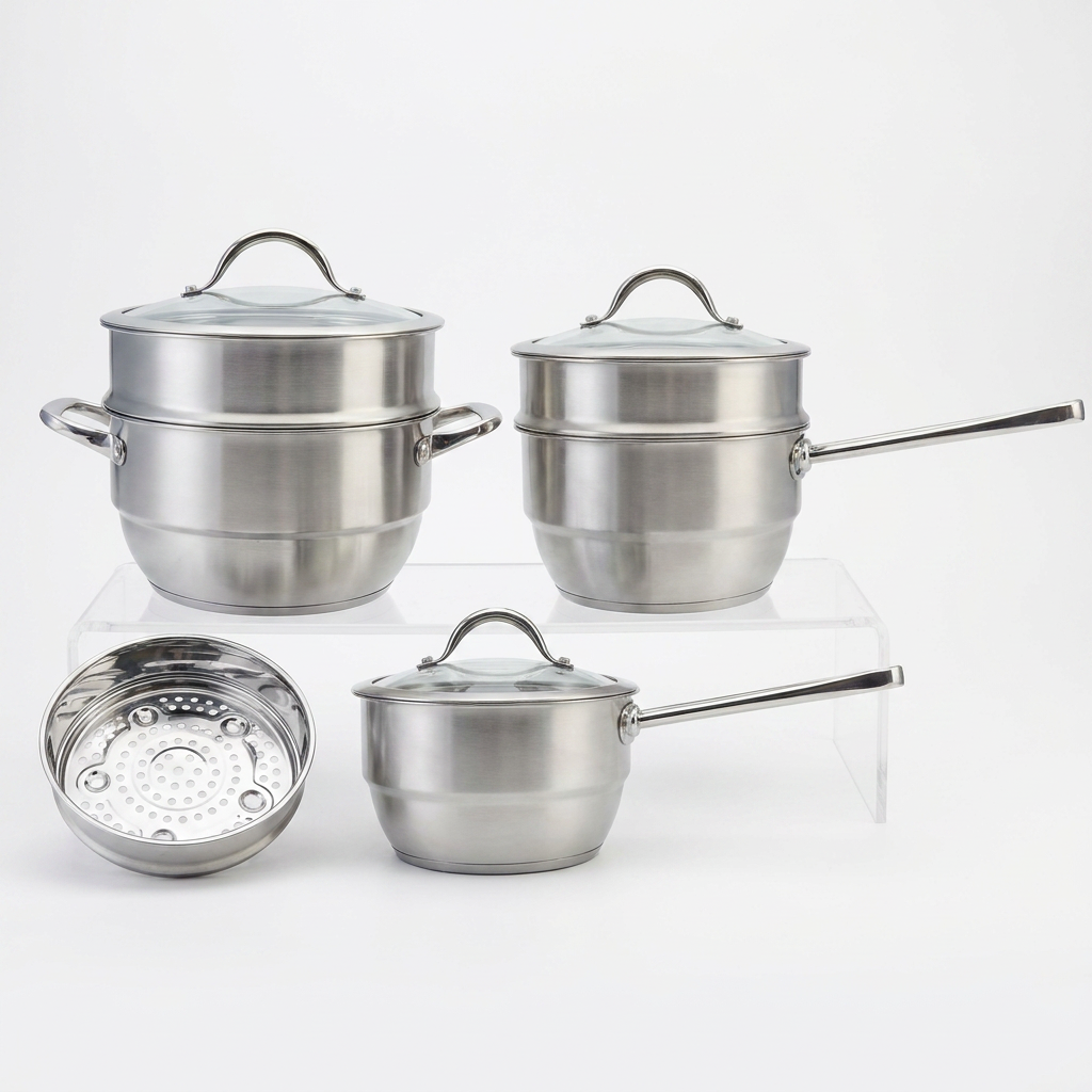 Stainless Steel Cookware Set with Glass Lid Multifunction Saucepan and Casserole with Steamer Set · image 1